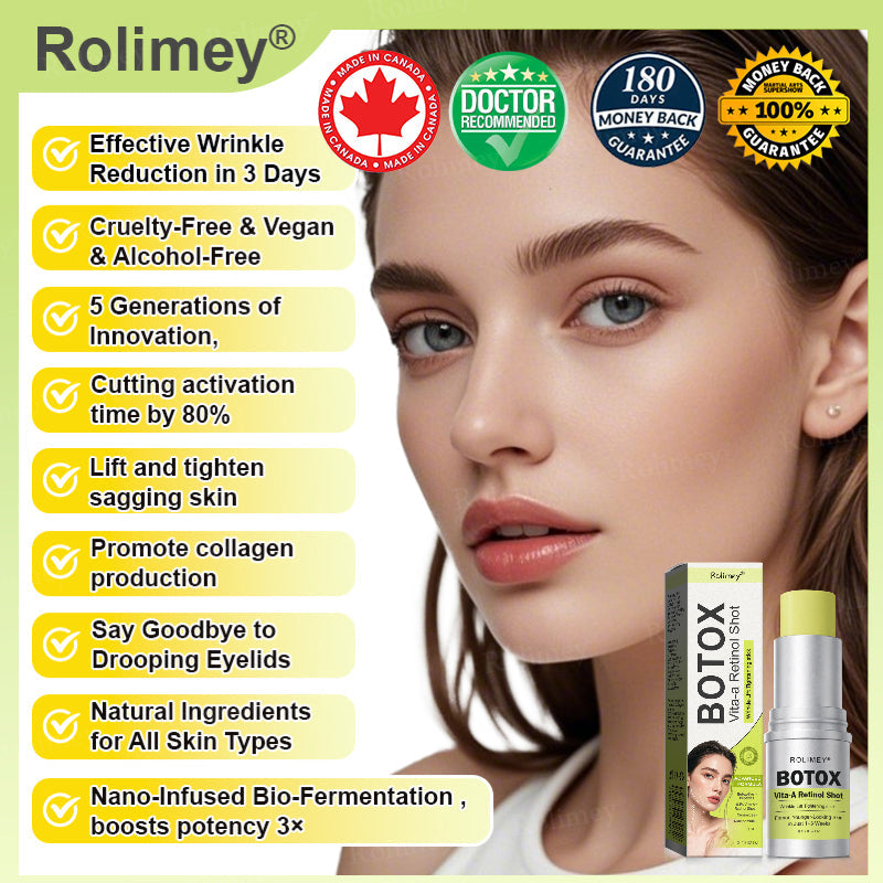 👨‍⚕️Made and Shipped from the Canada ✅Rolimey® Botox & Vita-A Retinol Shot Wrinkle-Lift Tightening stick- Last Day Promotion 70% OFF🔥LAST DAY 70% OFF