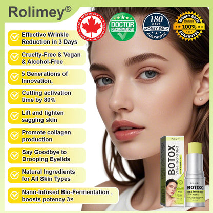 👨‍⚕️Made and Shipped from the Canada ✅Rolimey® Botox & Vita-A Retinol Shot Wrinkle-Lift Tightening stick- Last Day Promotion 70% OFF🔥LAST DAY 70% OFF