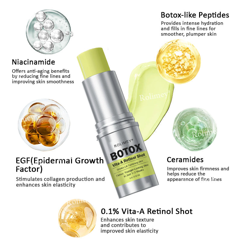 👨‍⚕️Made and Shipped from the Canada ✅Rolimey® Botox & Vita-A Retinol Shot Wrinkle-Lift Tightening stick- Last Day Promotion 70% OFF🔥LAST DAY 70% OFF